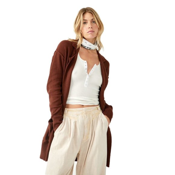 CARE Free People Knit Desert Blazer Cardigan in Chestnut NEW - S/M - Picture 2 of 6